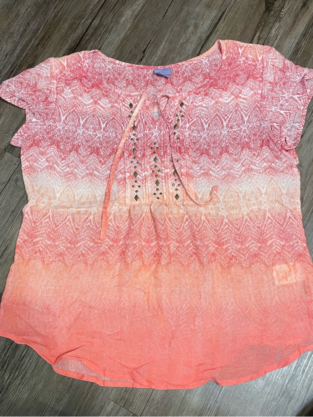 Laura Scott Coral to Peach Ombre Lace-Up Tunic